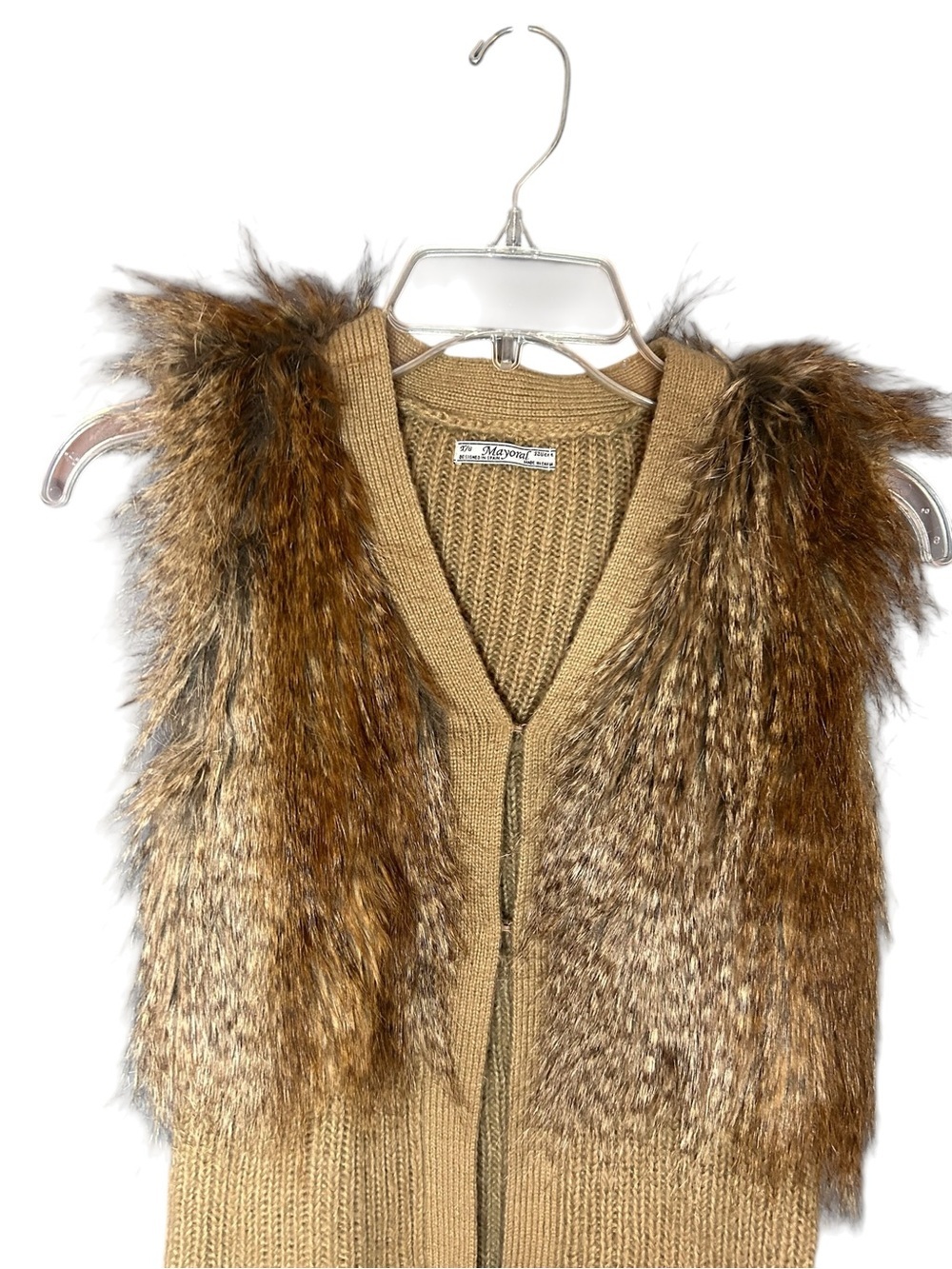 Mayoral Girls Faux Fur Sweater Vest Size 8 Brown Knit Boho Cozy Open Front - Picture 8 of 9
